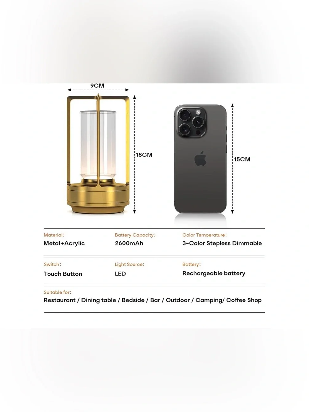 Rechargeable Brushed Gold Glass Lantern Accent Lamp - Home Accents